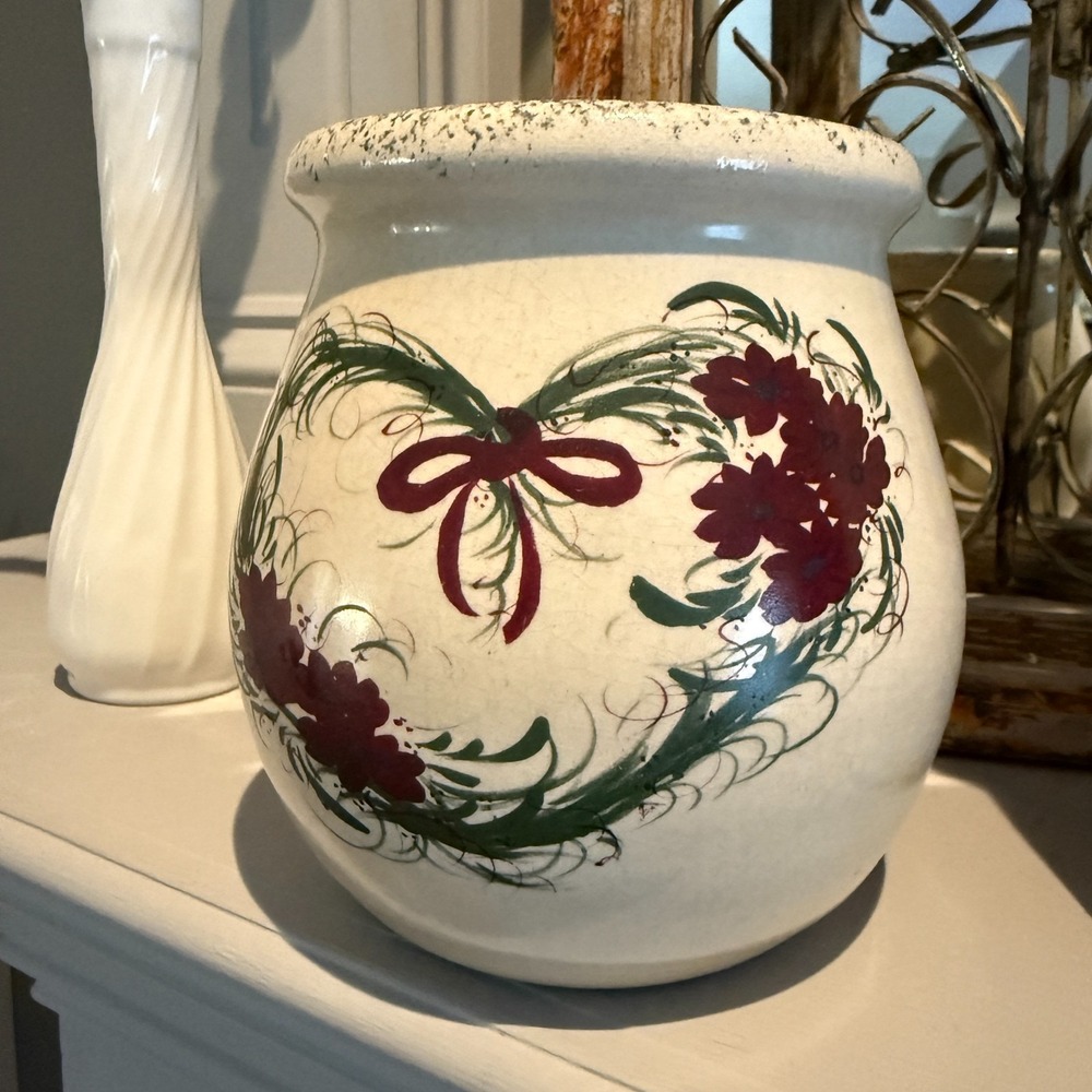 Casey Pottery Marshall Texas Hand Painted Heart Floral Crock Stoneware‎ 27/999